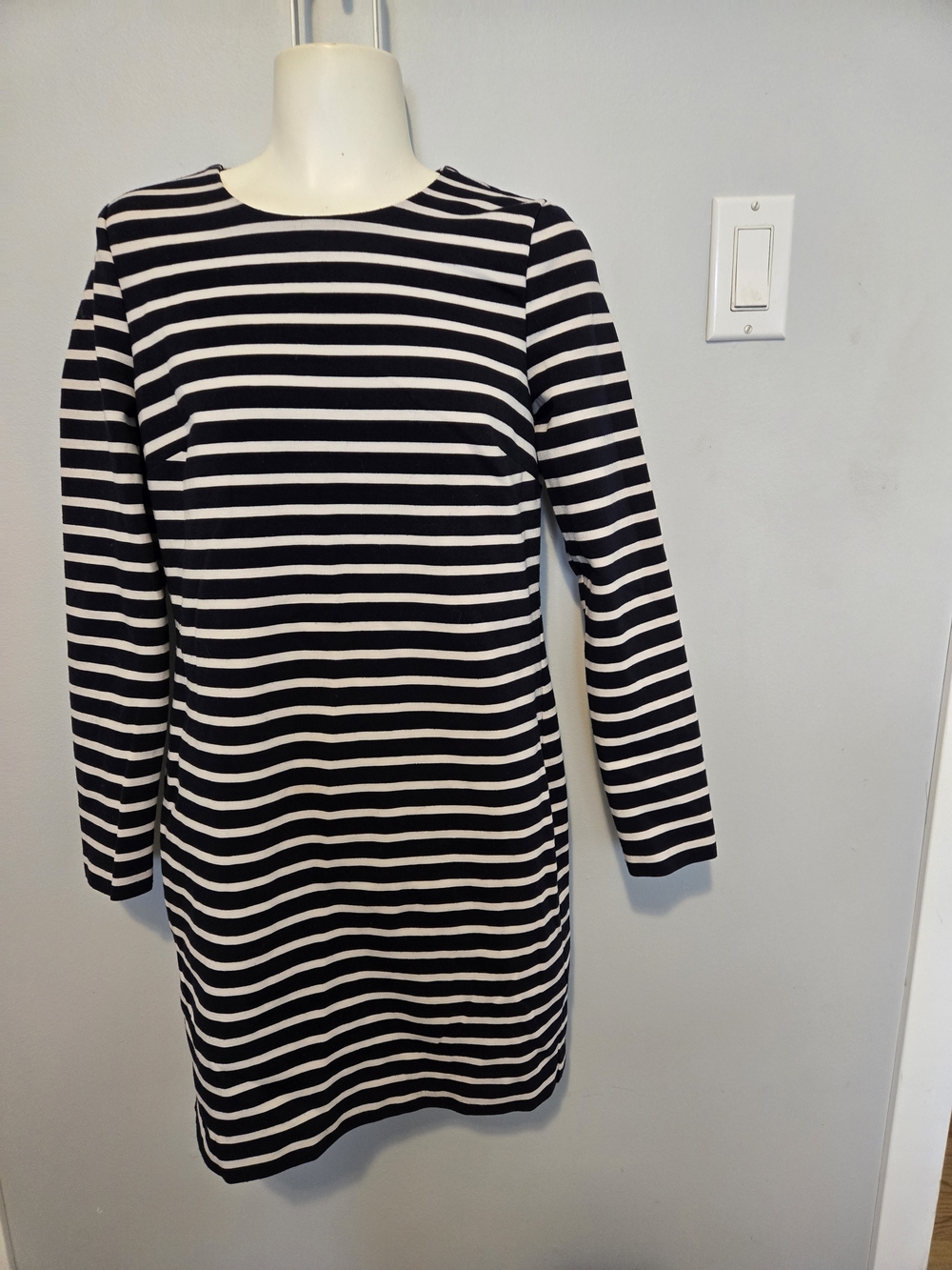 Michael Kors Navy and White Striped Long Sleeve Bodycon Dress